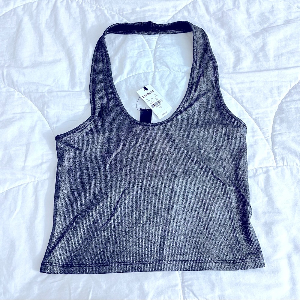 Express - Silver and Black Halter Crop top